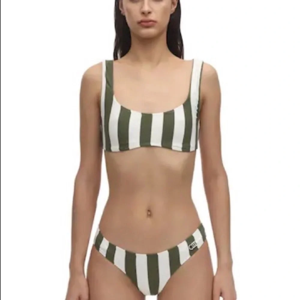 SOLID & STRIPED The Elle Bikini Bottom Olive Green White Stripe Swim Sma… - Picture 10 of 14